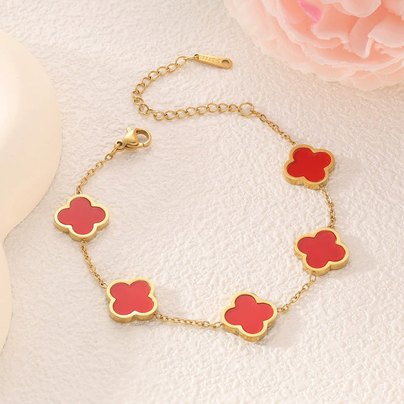 Wholesale Fashion Fourleaf Clover 18K Gold Plated Titanium Steel Motherofpearl Nonfading Women's Bracelet