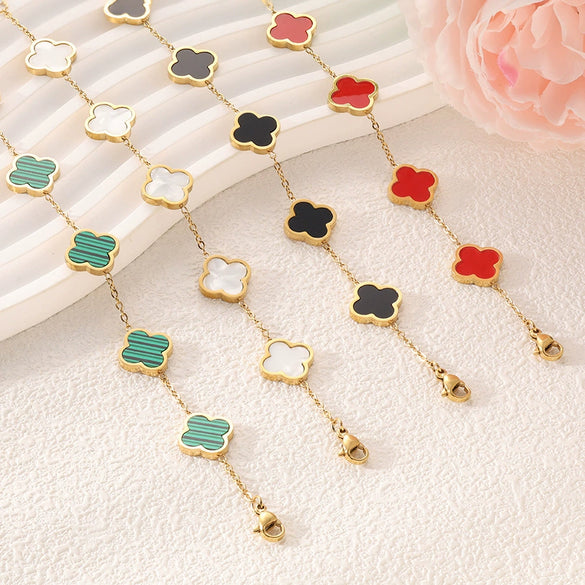 Wholesale Fashion Fourleaf Clover 18K Gold Plated Titanium Steel Motherofpearl Nonfading Women's Bracelet