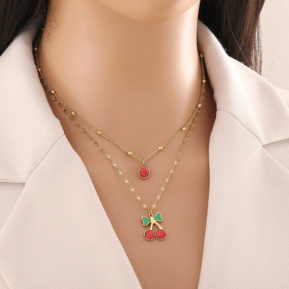 Wholesale Fashion Fruit Shaped Stainless Steel Pendant Necklace With O Chain And Electroplating Treatment For Women