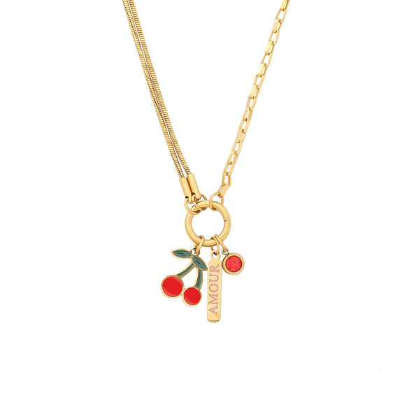Wholesale Fashion Fruit Shaped Stainless Steel Pendant Necklace With O Chain And Electroplating Treatment For Women
