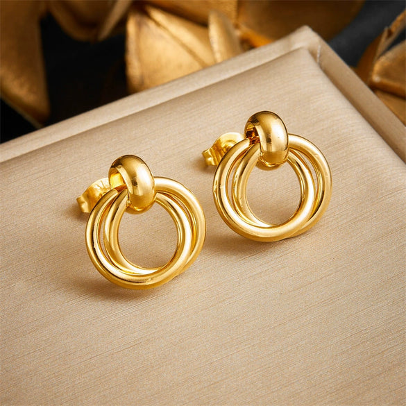 Wholesale Fashion Geometric Circle Goldplated Stainless Steel Women's Earrings