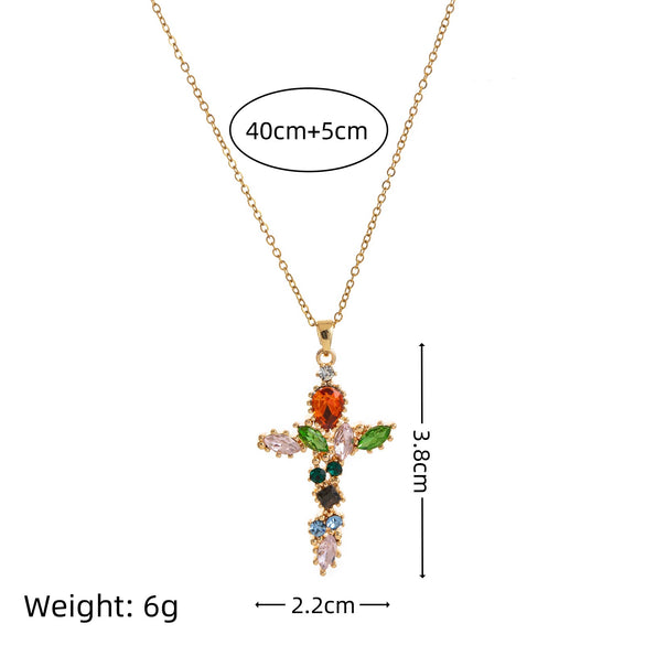 Wholesale Fashion Geometric Cross Necklace And Flower Bracelet Copper Electroplated Inlaid Zircon