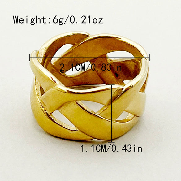 Wholesale Fashion Geometric Design Wide Face Ring Titanium Steel 18K Gold Electroplated Jewelry
