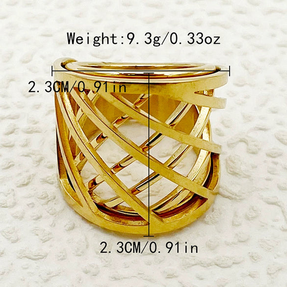 Wholesale Fashion Geometric Design Wide Face Ring Titanium Steel 18K Gold Electroplated Jewelry