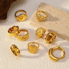 Wholesale Fashion Geometric Embossed Electroplated Titanium Steel Women's Ring
