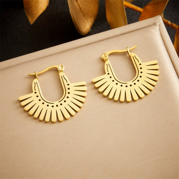 Wholesale Fashion Geometric Fanshaped Stainless Steel Goldplated Women's Earrings