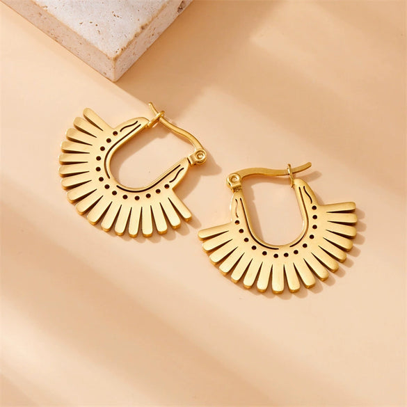 Wholesale Fashion Geometric Fanshaped Stainless Steel Goldplated Women's Earrings