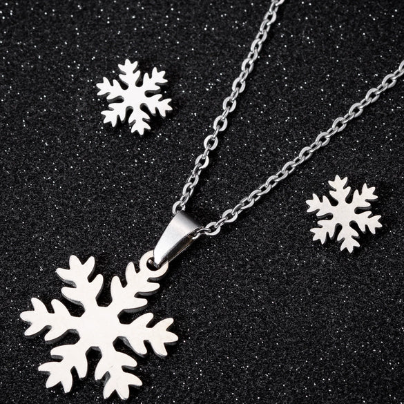 Wholesale Fashion Geometric Flying Deer Snowflake Feather Hollow Skull Stainless Steel Earrings Necklace With Electroplating For Women