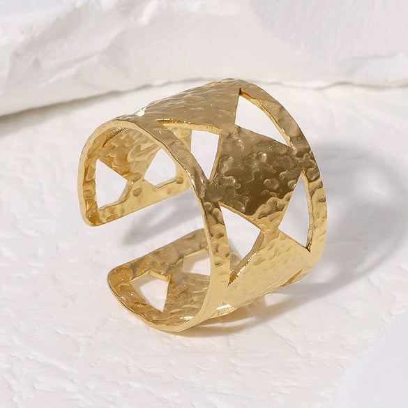 Wholesale Fashion Geometric Goldplated Stainless Steel Wide Ring For Women