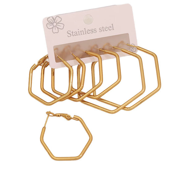 Wholesale Fashion Geometric Hexagonal Stainless Steel Earrings With Electroplating