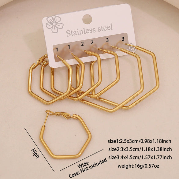 Wholesale Fashion Geometric Hexagonal Stainless Steel Earrings With Electroplating