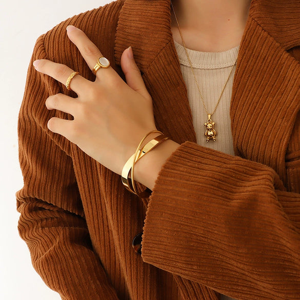 Wholesale Fashion Geometric Joker Cross Open Bracelet Titanium Steel 18K Gold Plated Jewelry