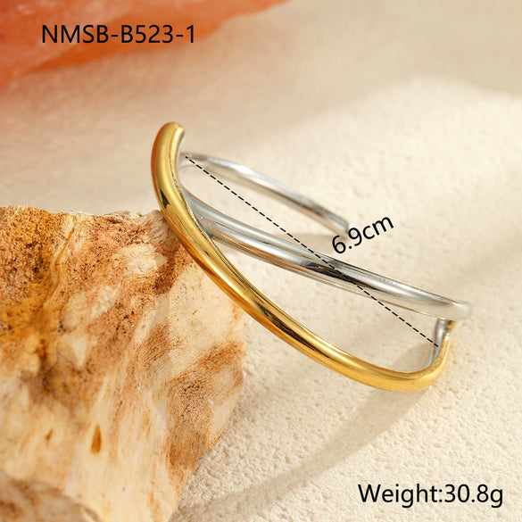 Wholesale Fashion Geometric Lines Color Matching Titanium Steel And Stainless Steel Electroplated Women's Bracelet