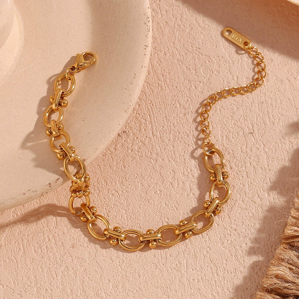 Wholesale Fashion Geometric Oval Flower Handmade Chain Bracelet Stainless Steel 18K Gold Plated For Women