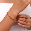 Wholesale Fashion Geometric Oval Flower Handmade Chain Bracelet Stainless Steel 18K Gold Plated For Women