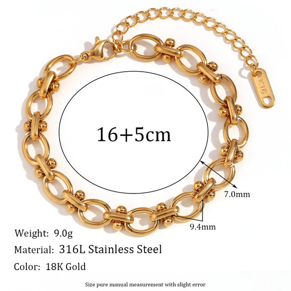 Wholesale Fashion Geometric Oval Flower Handmade Chain Bracelet Stainless Steel 18K Gold Plated For Women