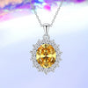 Wholesale Fashion Geometric Pigeon Egg Shaped Yellow Diamond 925 Sterling Silver Necklace With Floral Cut Zircon Pendant