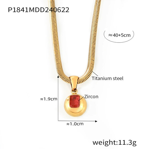 Wholesale Fashion Geometric Round Titanium Steel Pendant Necklace Inlaid With Zircon Plated 18K Real Gold For Women
