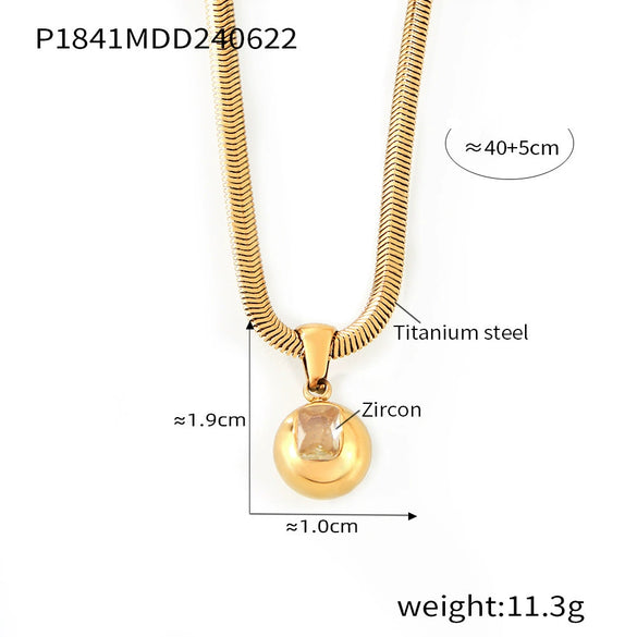 Wholesale Fashion Geometric Round Titanium Steel Pendant Necklace Inlaid With Zircon Plated 18K Real Gold For Women