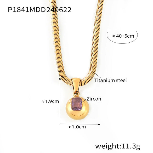Wholesale Fashion Geometric Round Titanium Steel Pendant Necklace Inlaid With Zircon Plated 18K Real Gold For Women