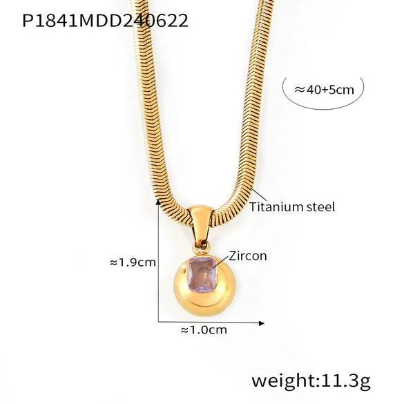 Wholesale Fashion Geometric Round Titanium Steel Pendant Necklace Inlaid With Zircon Plated 18K Real Gold For Women