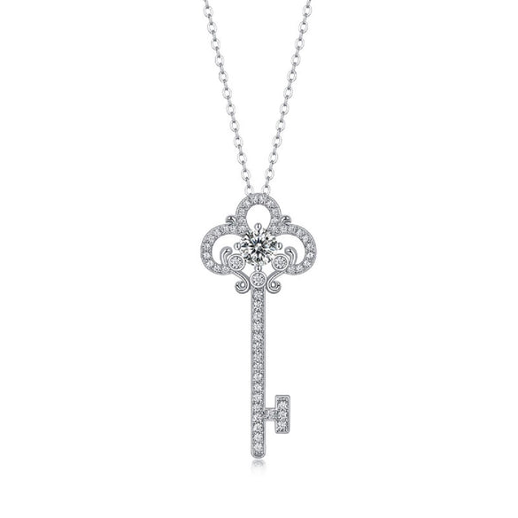 Wholesale Fashion Geometric S925 Silver Moissanite Key Pendant Necklace With Electroplating