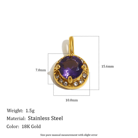 Wholesale Fashion Geometric Solid Barrel Bead Jewelry Accessories Stainless Steel 18K Gold Plated Round Zirconium Pendant For Women