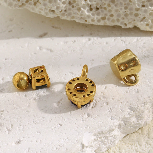 Wholesale Fashion Geometric Solid Barrel Bead Jewelry Accessories Stainless Steel 18K Gold Plated Round Zirconium Pendant For Women