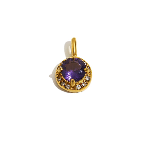 Wholesale Fashion Geometric Solid Barrel Bead Jewelry Accessories Stainless Steel 18K Gold Plated Round Zirconium Pendant For Women