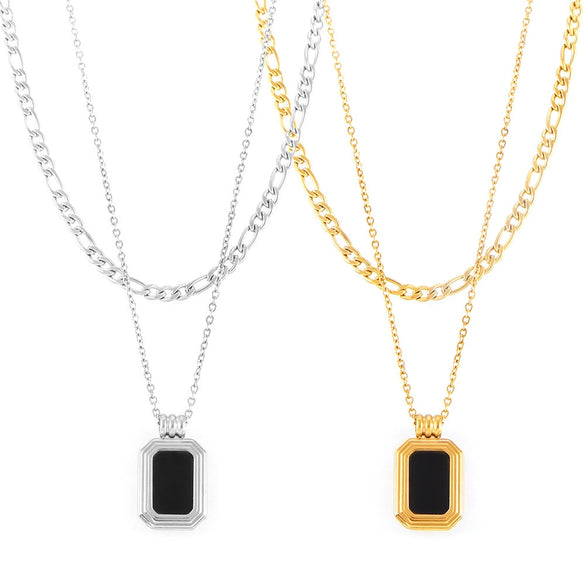 Wholesale Fashion Geometric Square Acrylic And 316L Stainless Steel Double Stacked Pendant Necklace With Electroplating For Women