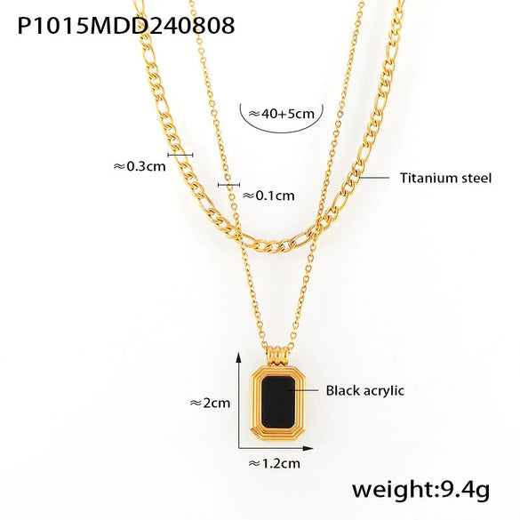 Wholesale Fashion Geometric Square Acrylic And 316L Stainless Steel Double Stacked Pendant Necklace With Electroplating For Women