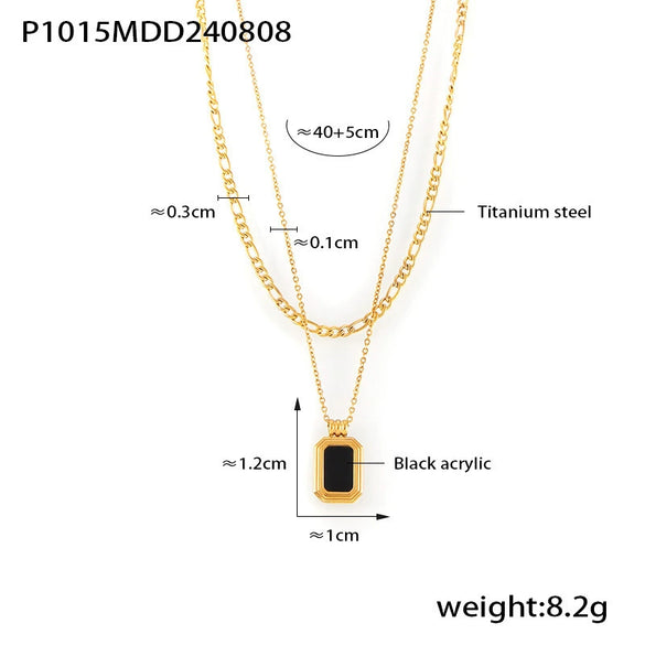 Wholesale Fashion Geometric Square Acrylic And 316L Stainless Steel Double Stacked Pendant Necklace With Electroplating For Women
