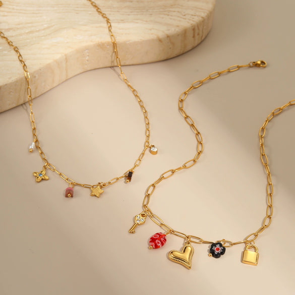 Wholesale Fashion Geometric Stainless Steel 18K Electroplated Love Pendant Clavicle Necklace For Women