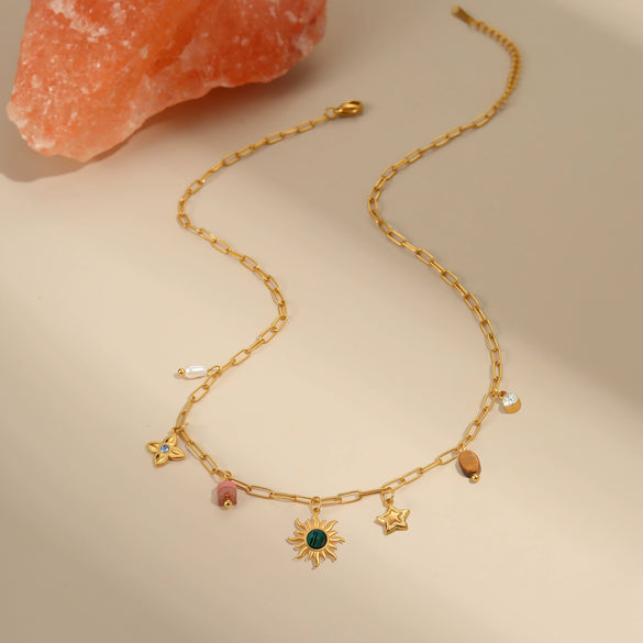 Wholesale Fashion Geometric Stainless Steel 18K Electroplated Love Pendant Clavicle Necklace For Women