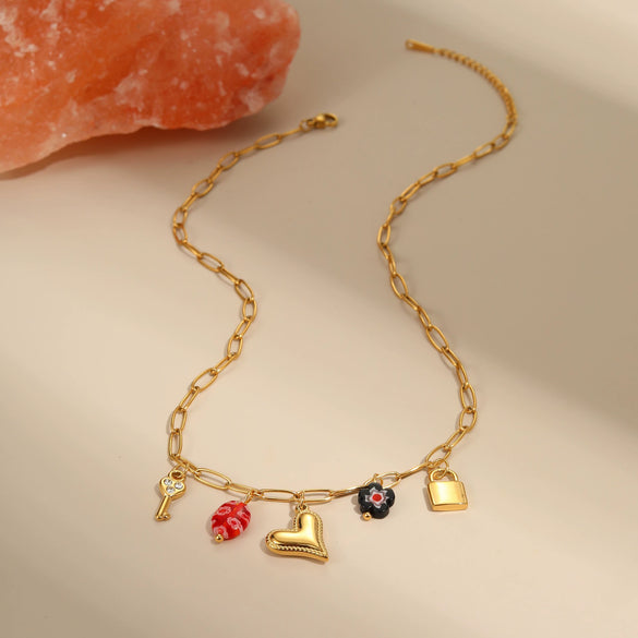 Wholesale Fashion Geometric Stainless Steel 18K Electroplated Love Pendant Clavicle Necklace For Women