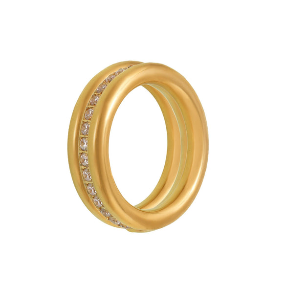 Wholesale Fashion Geometric Stainless Steel 18K Gold Plated Cnc Diamond Ring Stacked Three Element Ring For Women