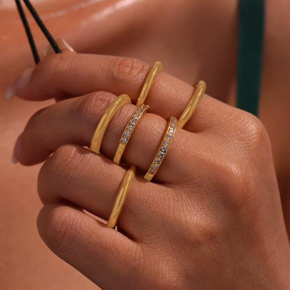 Wholesale Fashion Geometric Stainless Steel 18K Gold Plated Cnc Diamond Ring Stacked Three Element Ring For Women