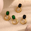 Wholesale Fashion Geometric Stainless Steel 18K Gold Plated Earrings For Women With Black And Green Zirconium