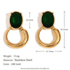 Wholesale Fashion Geometric Stainless Steel 18K Gold Plated Earrings For Women With Black And Green Zirconium
