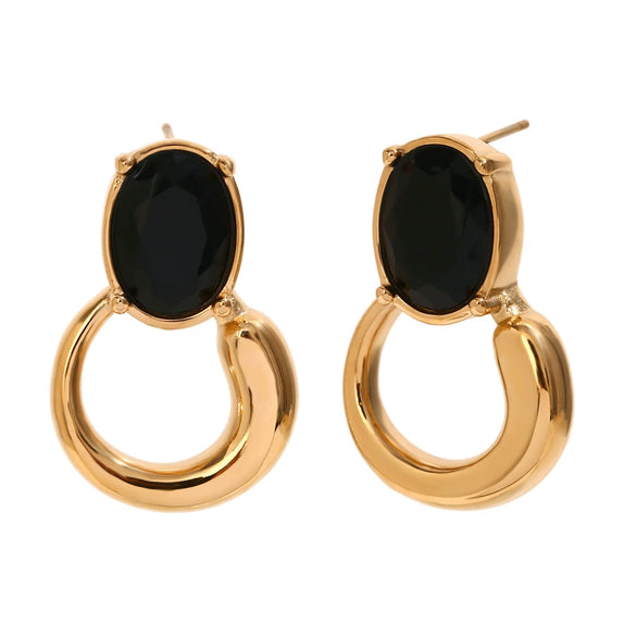 Wholesale Fashion Geometric Stainless Steel 18K Gold Plated Earrings For Women With Black And Green Zirconium