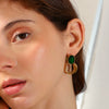 Wholesale Fashion Geometric Stainless Steel 18K Gold Plated Earrings For Women With Black And Green Zirconium