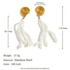 Wholesale Fashion Geometric Stainless Steel 18K Gold Plated Imitation Pearl Tassel Conch Earrings For Women