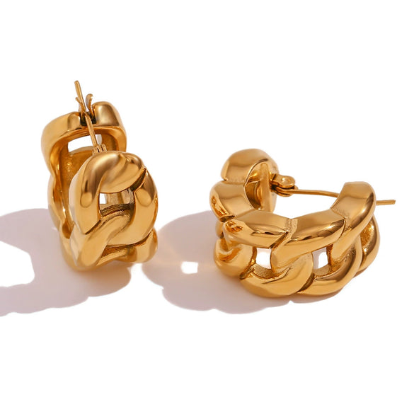 Wholesale Fashion Geometric Stainless Steel 18K Gold Plated Semicircular Chain Earrings For Women