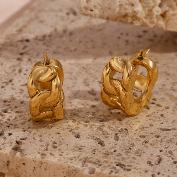Wholesale Fashion Geometric Stainless Steel 18K Gold Plated Semicircular Chain Earrings For Women