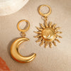 Wholesale Fashion Geometric Titanium Steel And 18K Gold Electroplated Moon Sun Earrings For Women