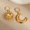 Wholesale Fashion Geometric Titanium Steel And 18K Gold Electroplated Moon Sun Earrings For Women