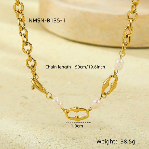 Wholesale Fashion Geometric Titanium Steel Bracelet Inlaid With Shell Beads 18K Goldplated For Women