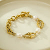 Wholesale Fashion Geometric Titanium Steel Bracelet Inlaid With Shell Beads 18K Goldplated For Women