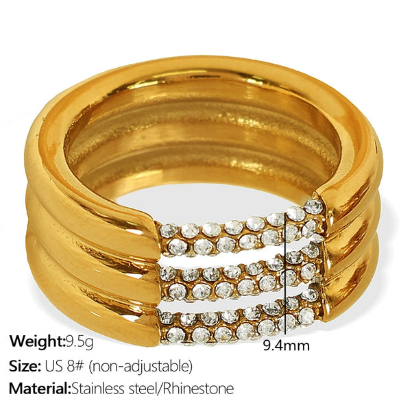 Wholesale Fashion Geometric 316L Stainless Steel 18K Gold Plated Zircon Set Ring For Women
