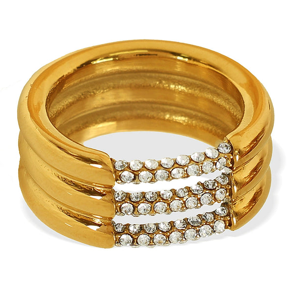 Wholesale Fashion Geometric 316L Stainless Steel 18K Gold Plated Zircon Set Ring For Women